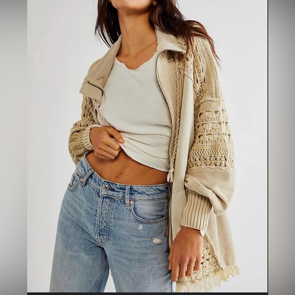 Free People Sweaters - Free People Dune Bug Crochet Cardigan Women’s Size Medium Oatmeal‎